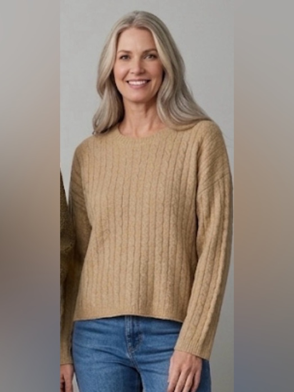 Dkny Cable Knit Crewneck Sweater in Camel Brown NWT SIZE PL